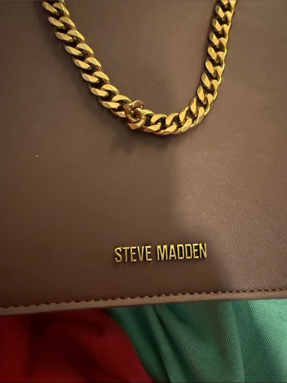 Steve Madden Maroon Structured Satchel with Gold Chain
